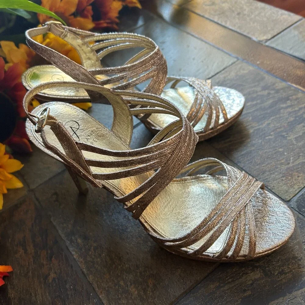 Adrianna Papell “Aiden” Gold Metallic Strappy Slingback Platform Sandal